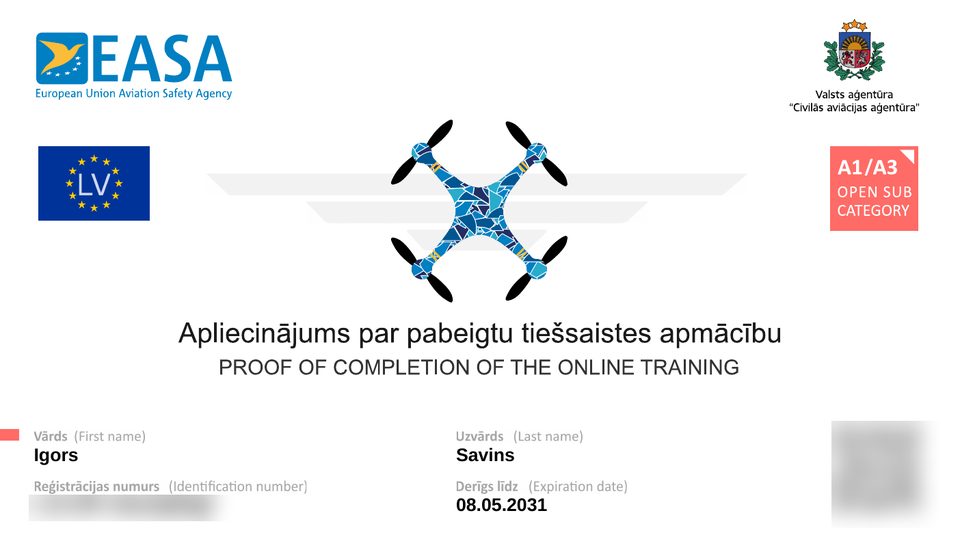 EASA A1/A3 Open Subcategory — online training completed