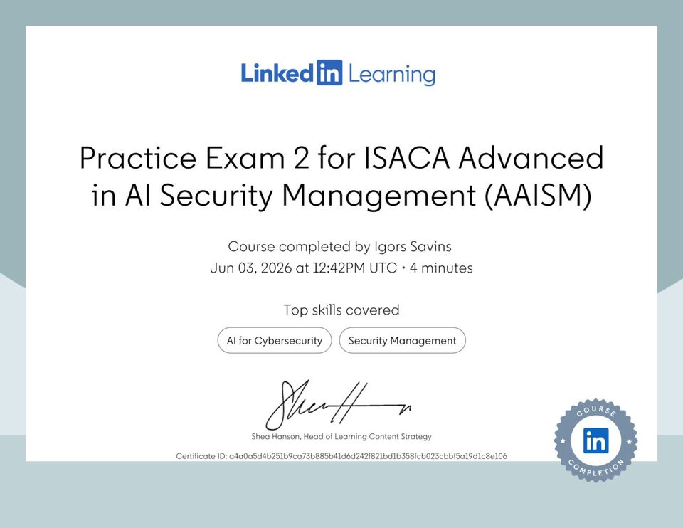 Practice Exam 2 for ISACA AAISM (AI Security Management)