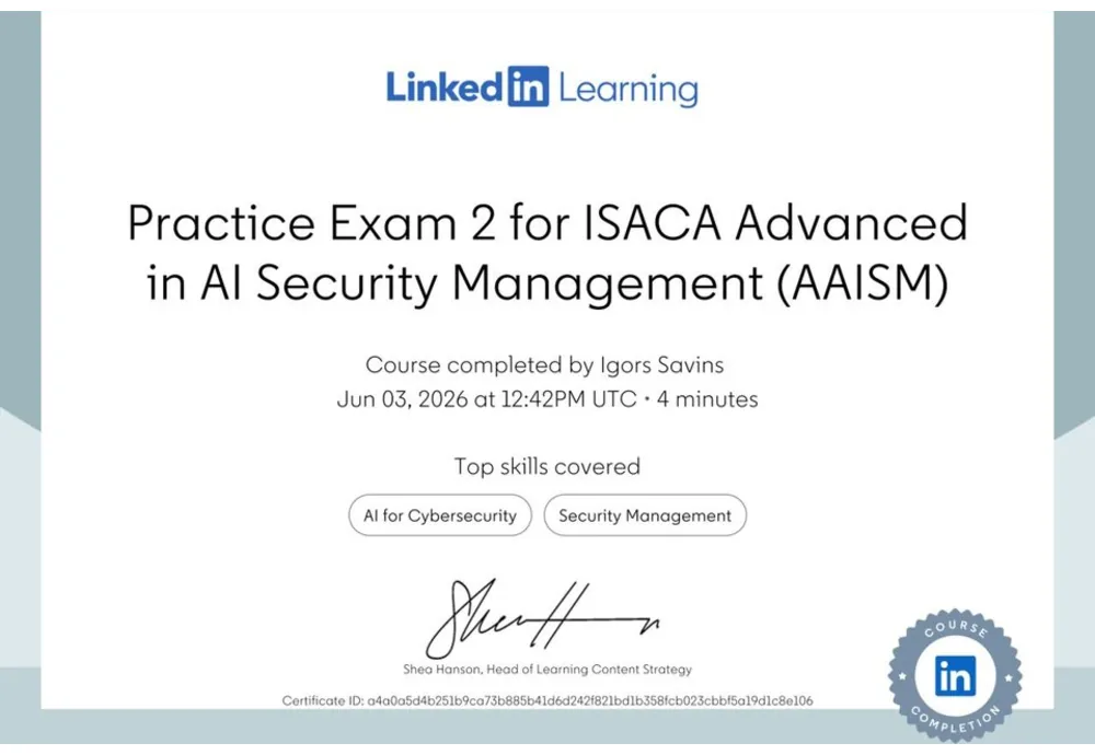 Practice Exam 2 for ISACA AAISM (AI Security Management)